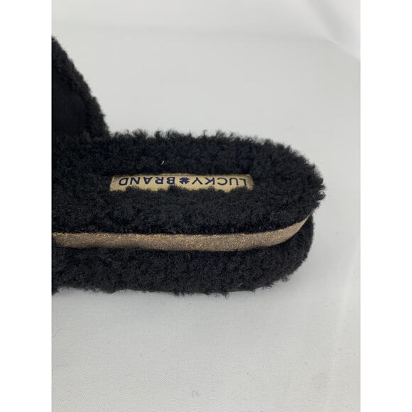 Lucky Brand Gadini Faux Fur Open Toe Fleece Slippers Womens 11M Black Shearling - Picture 7 of 9